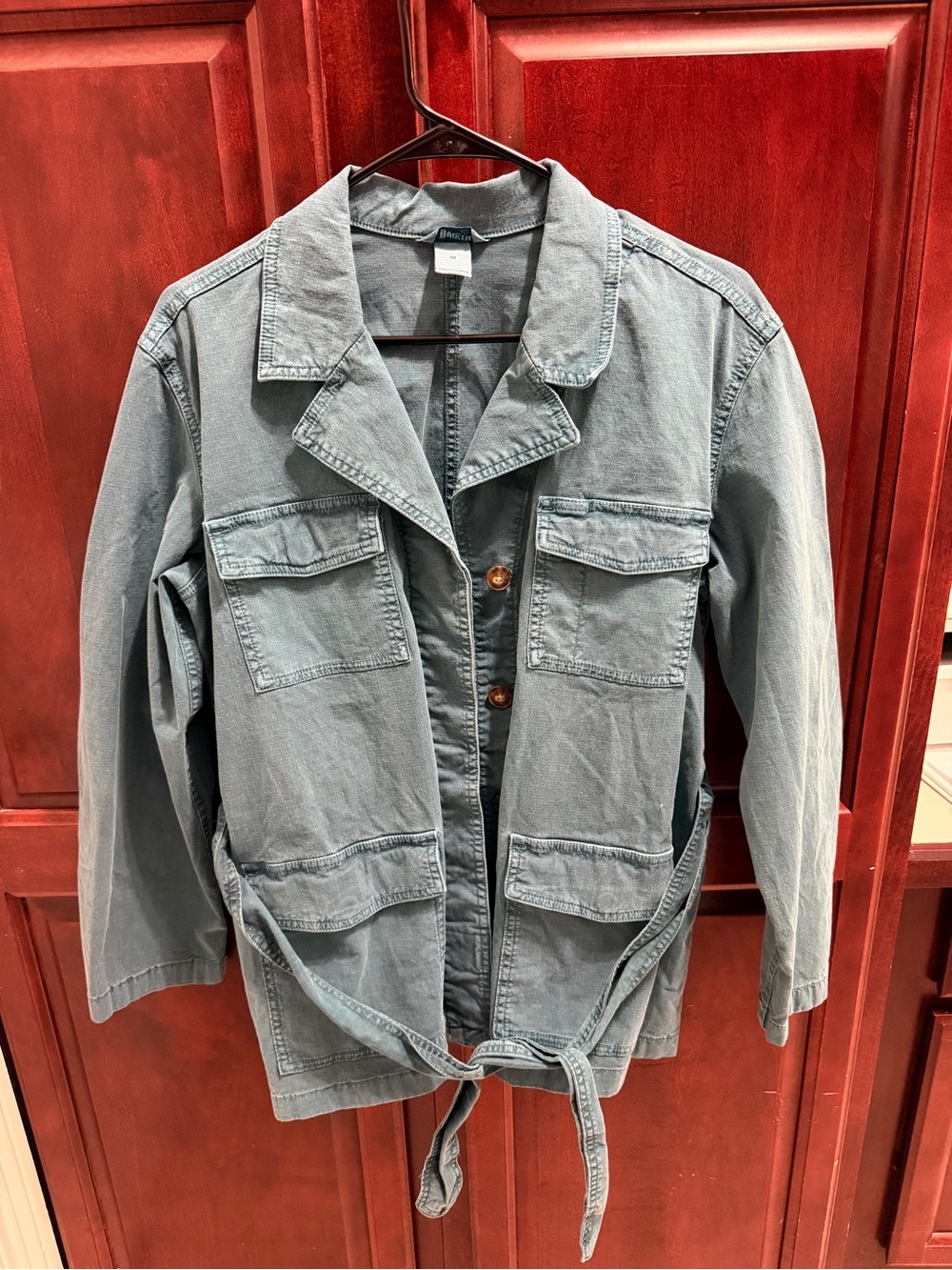 EUC Duluth Trading Co Womens Denim Utility Jacket Tie-Waist MEDIUM